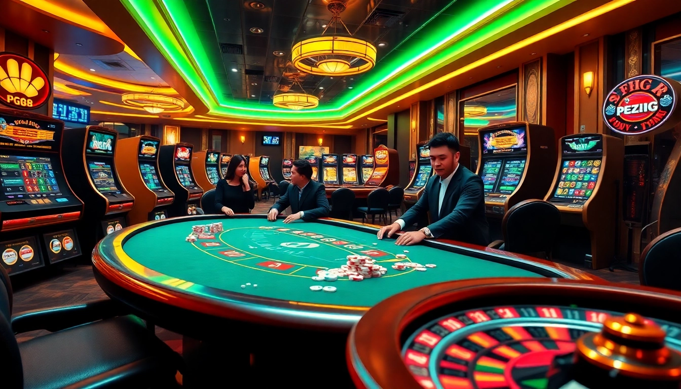 Gamblers engage in thrilling action at PG88's luxurious casino tables.