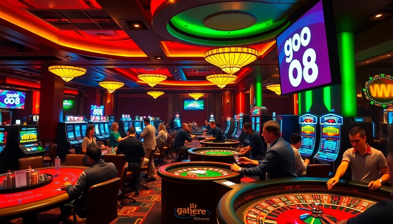 Engaging gamblers in a lively casino setting highlighting go 88 through vibrant elements and gaming action.