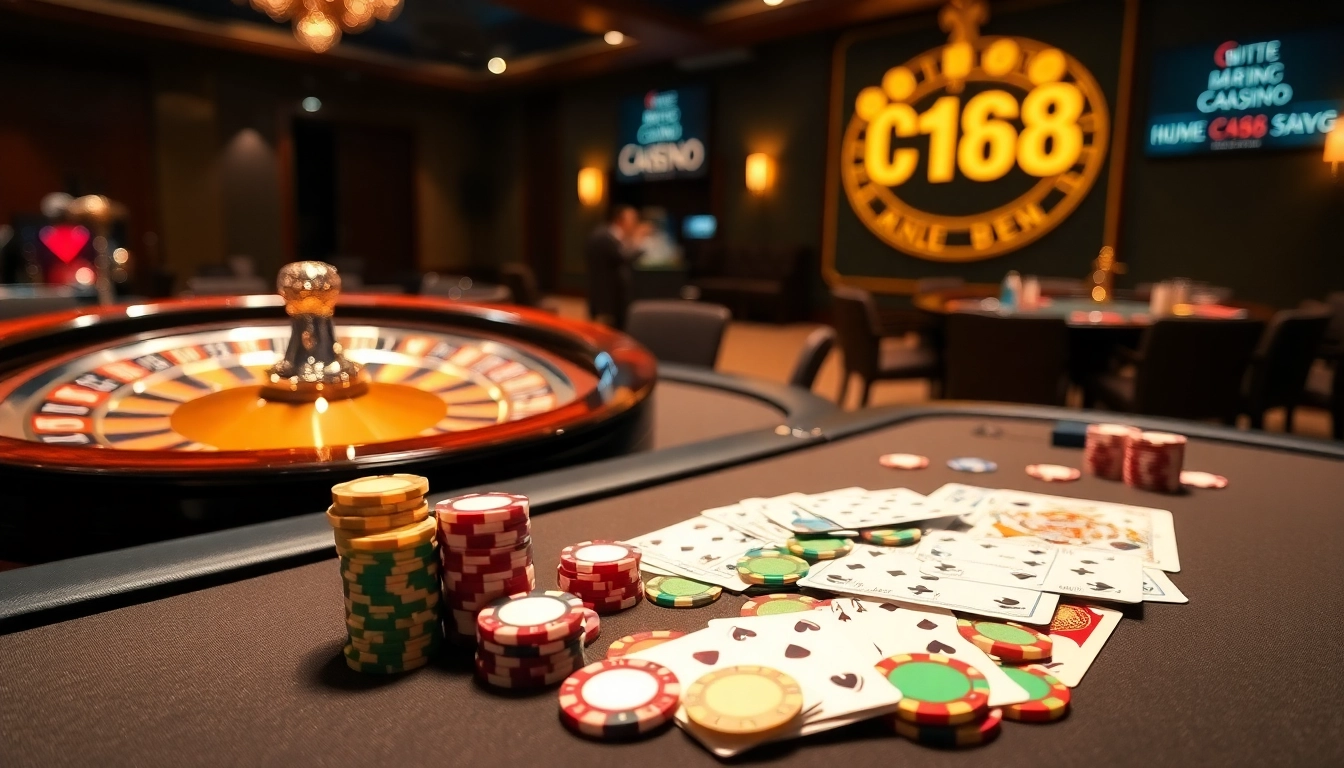 Experience the thrill of C168 casino gaming with luxurious poker and roulette tables.