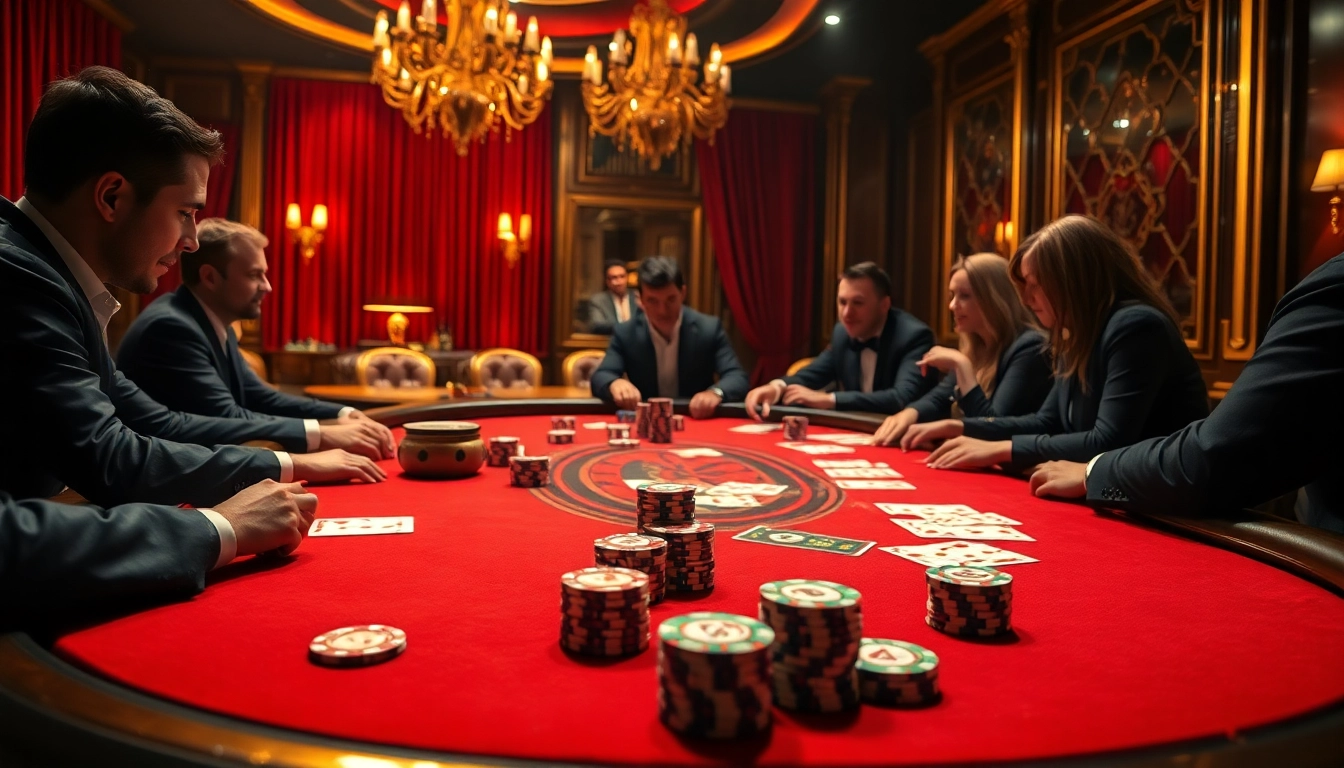 Experience thrilling poker gameplay at an upscale casino, featuring okking branded chips and intense player interactions.