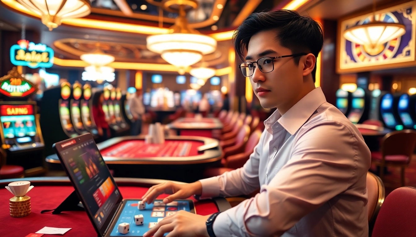 Experience thrilling Tài Xỉu MD5 gameplay in a luxurious online casino setting.