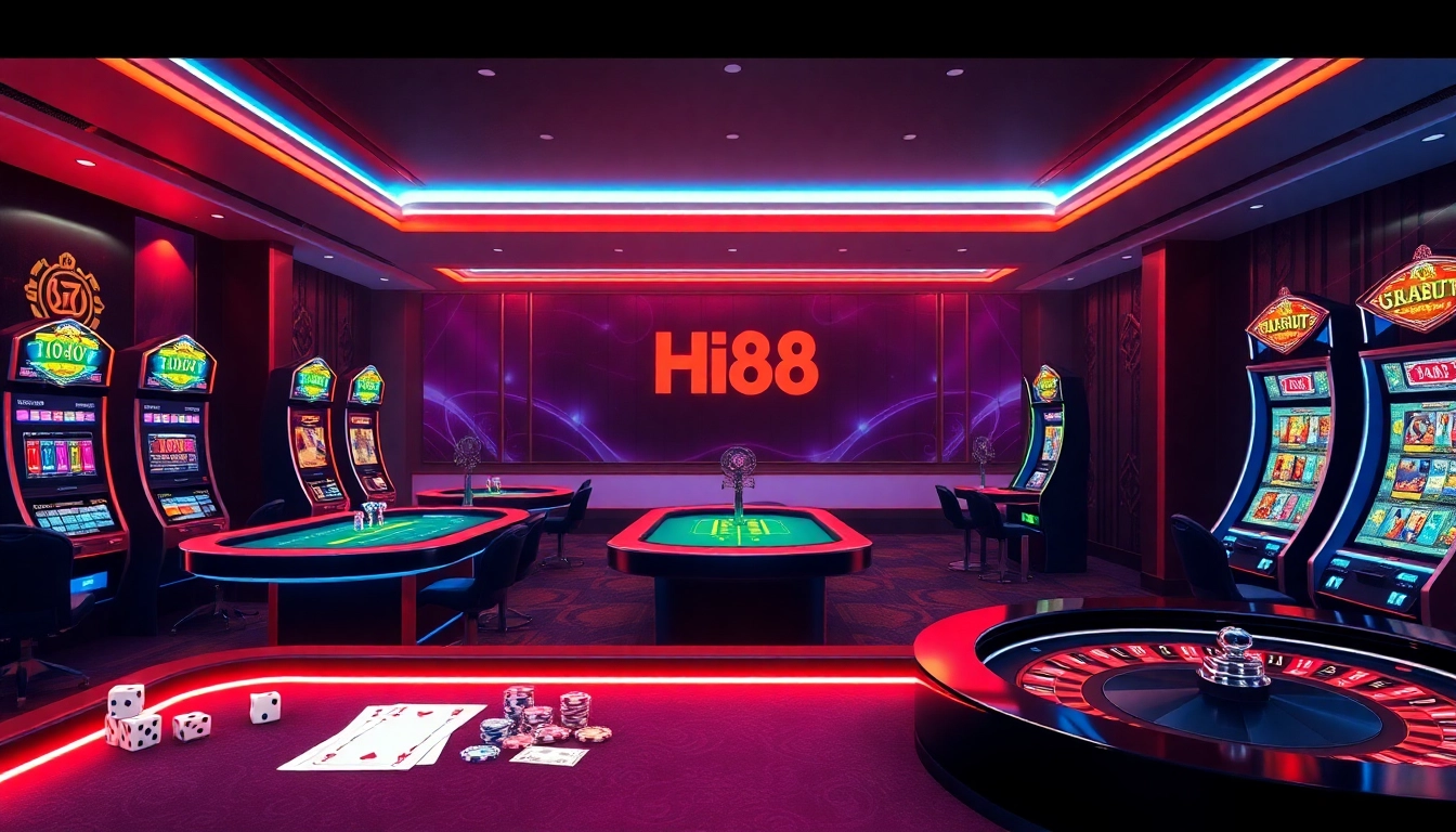 Engaging online gambling scene with Hi88 branding showcasing casino games and excitement.
