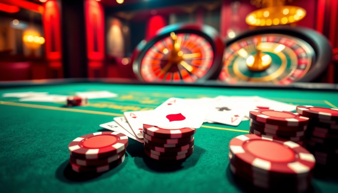 Gamble passionately at bancadoithuong with vibrant poker chips and a lively roulette wheel.