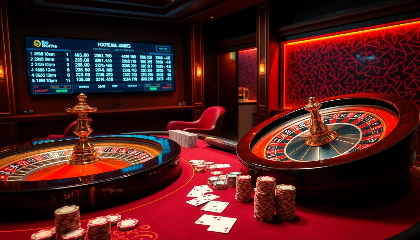 Engage in Kèo bóng đá action with vibrant casino elements showcasing sports betting excitement and luxury.