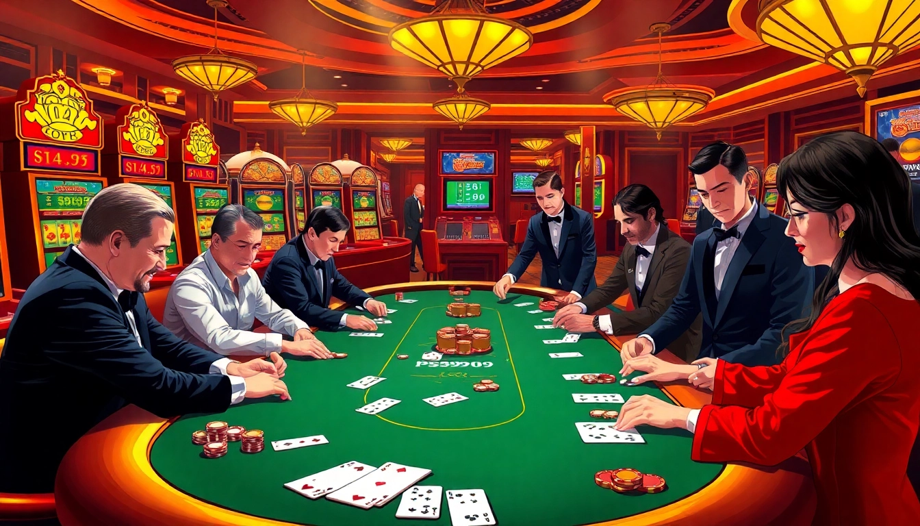 Experience thrilling gameplay and strategy at PS99 COM poker tables in a luxury casino setting.