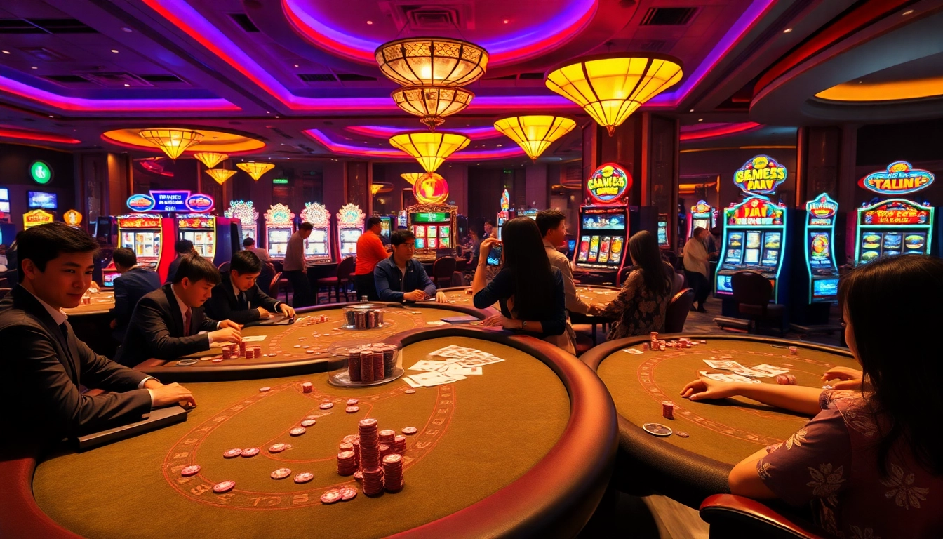 Engaged players enjoying game bài at a luxurious casino table full of excitement and action.