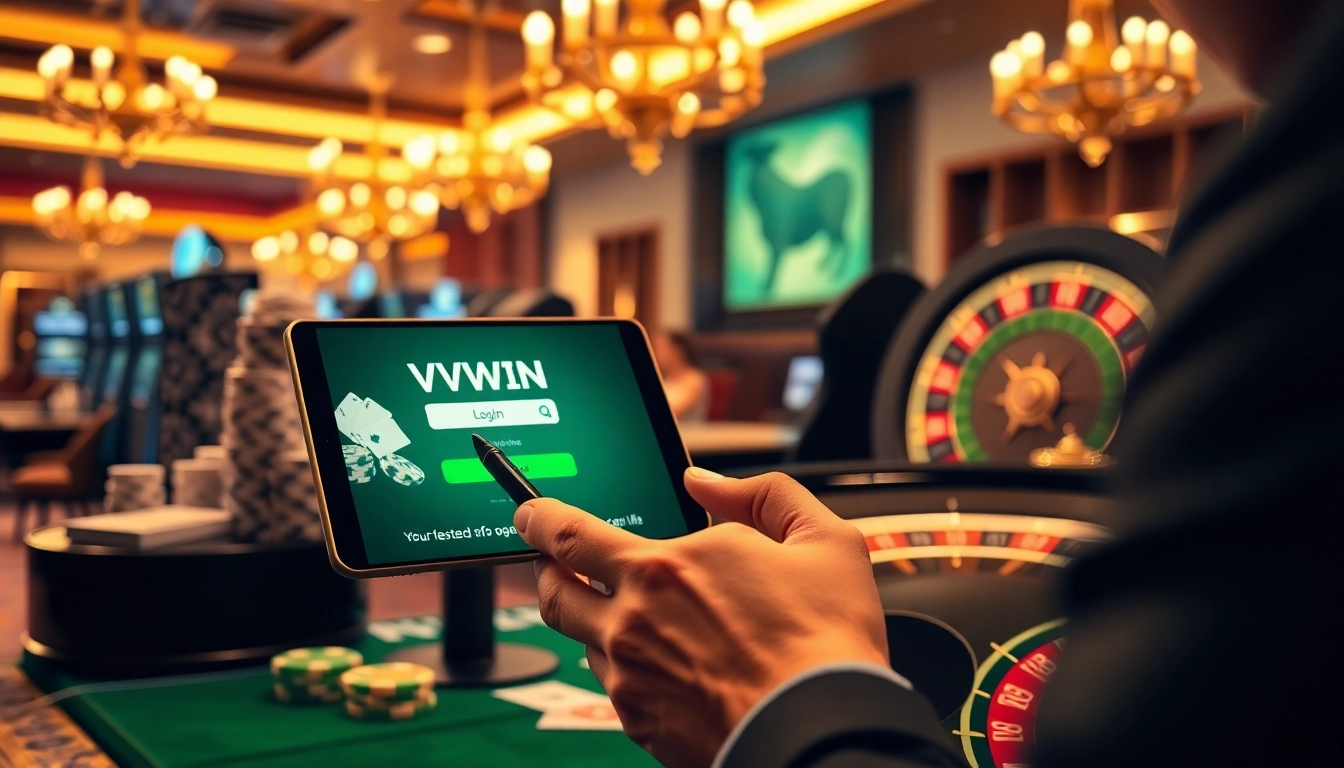 Engaging players in online gambling as they log into VWIN's sleek interface showcasing exciting gaming options.