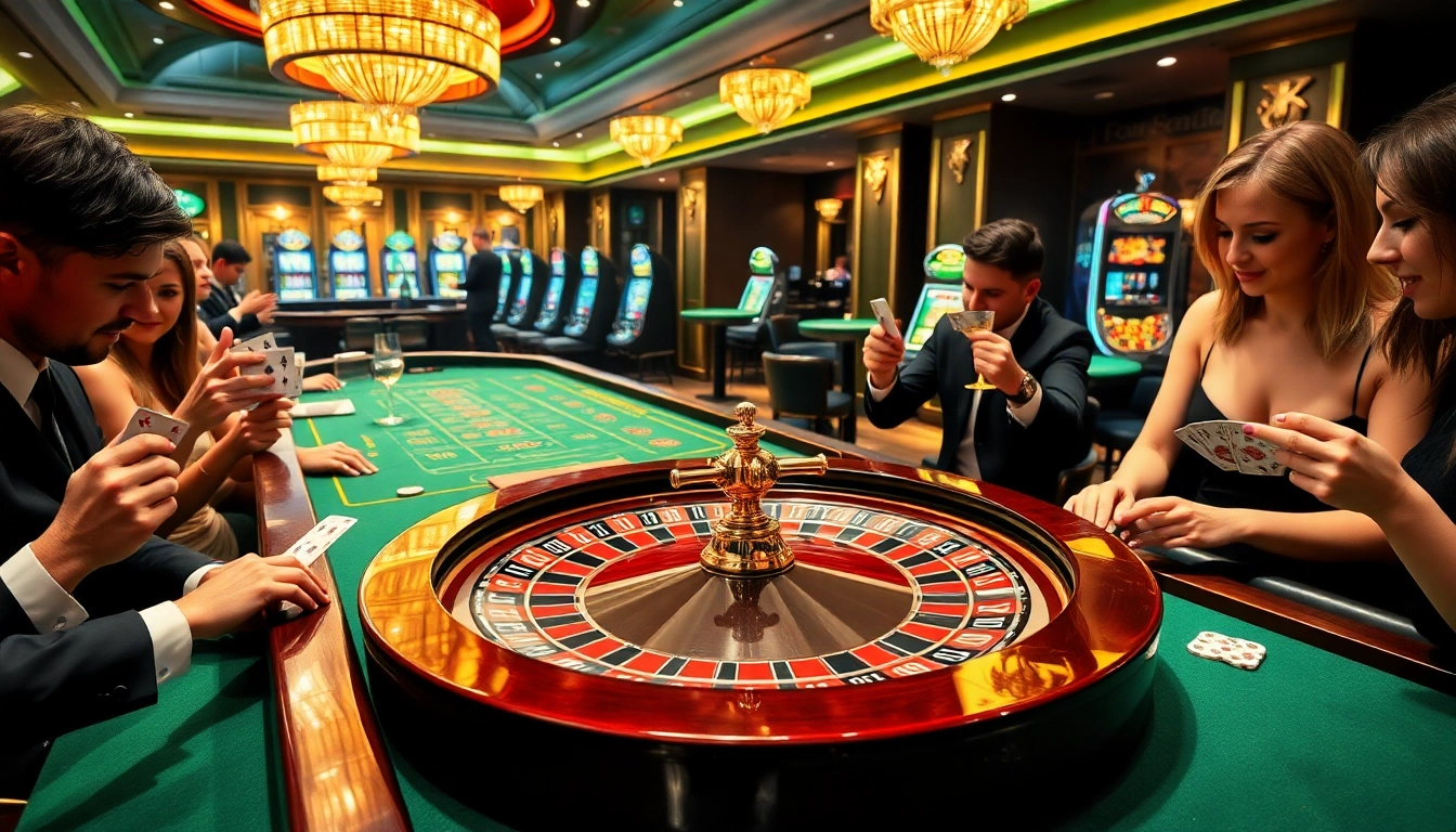 KJC players enjoying a thrilling roulette game at a vibrant casino floor.