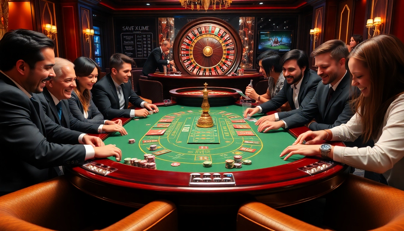 Gambling at a luxurious casino poker table, showcasing thrilling gameplay and poker chips while conveying a vibrant ok atmosphere.