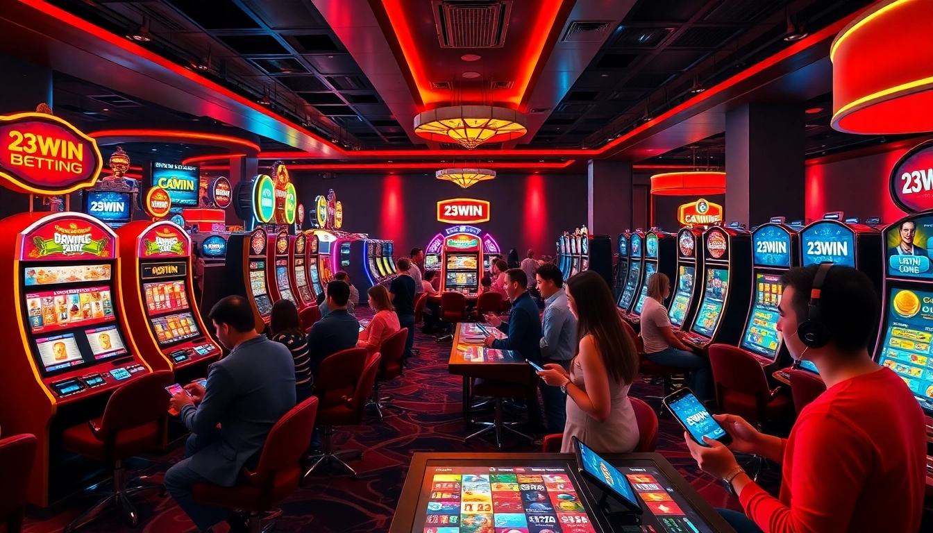 Exciting gaming floor showcasing 23WIN's vibrant casino atmosphere with players enjoying various games.