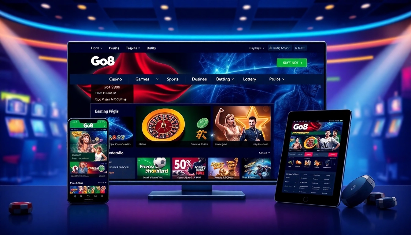 Go8's dynamic online gaming platform featuring casino and sports betting experiences.