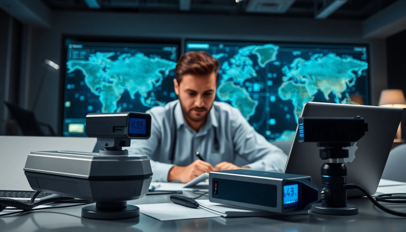 Experts conducting bug sweeping operations with advanced technology in a professional setting.