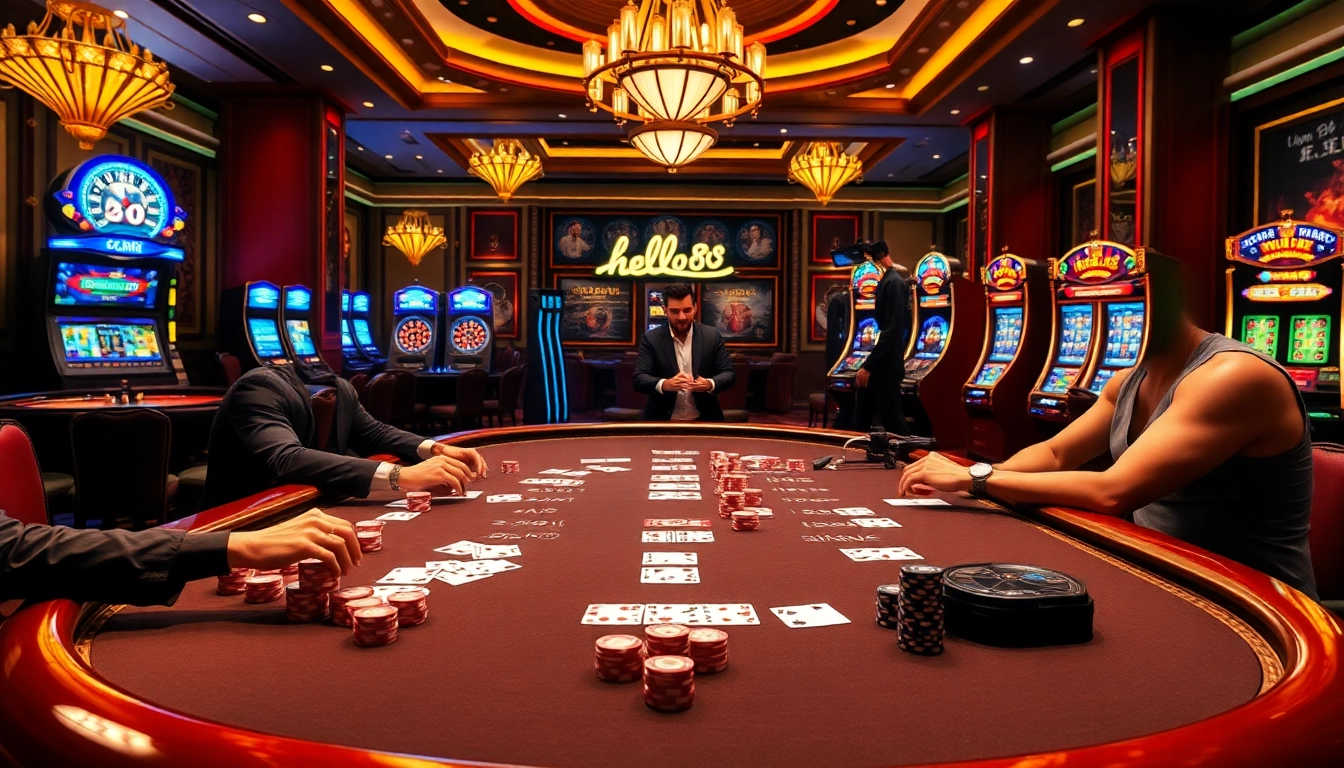 Experience the excitement of hello88 with engaging poker action at a luxury casino table.