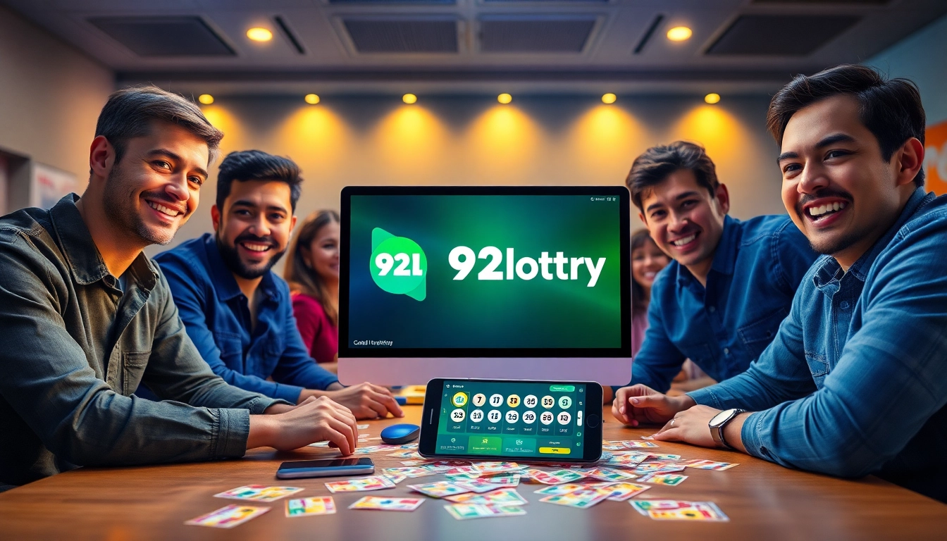 Enthusiastic players engaging with the 92lottery platform, highlighting a modern lottery gaming experience.