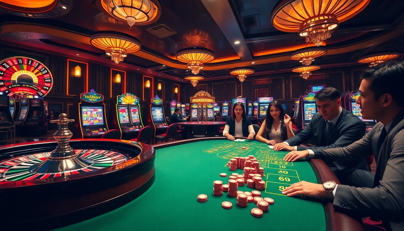 Experience thrilling gameplay with gg 88 at a vibrant casino table surrounded by colorful chips and machines.