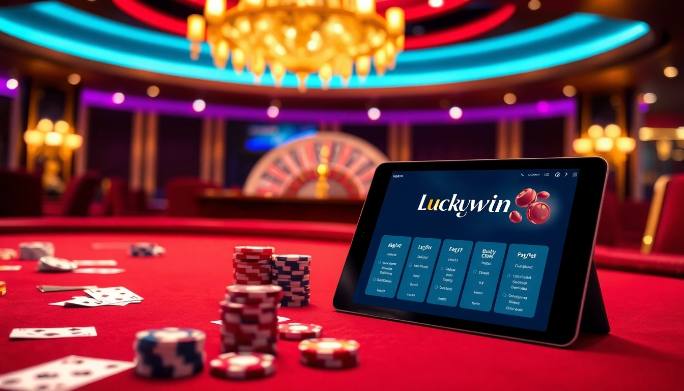 Experience the thrilling ambiance of Luckywin with vibrant casino gaming elements.