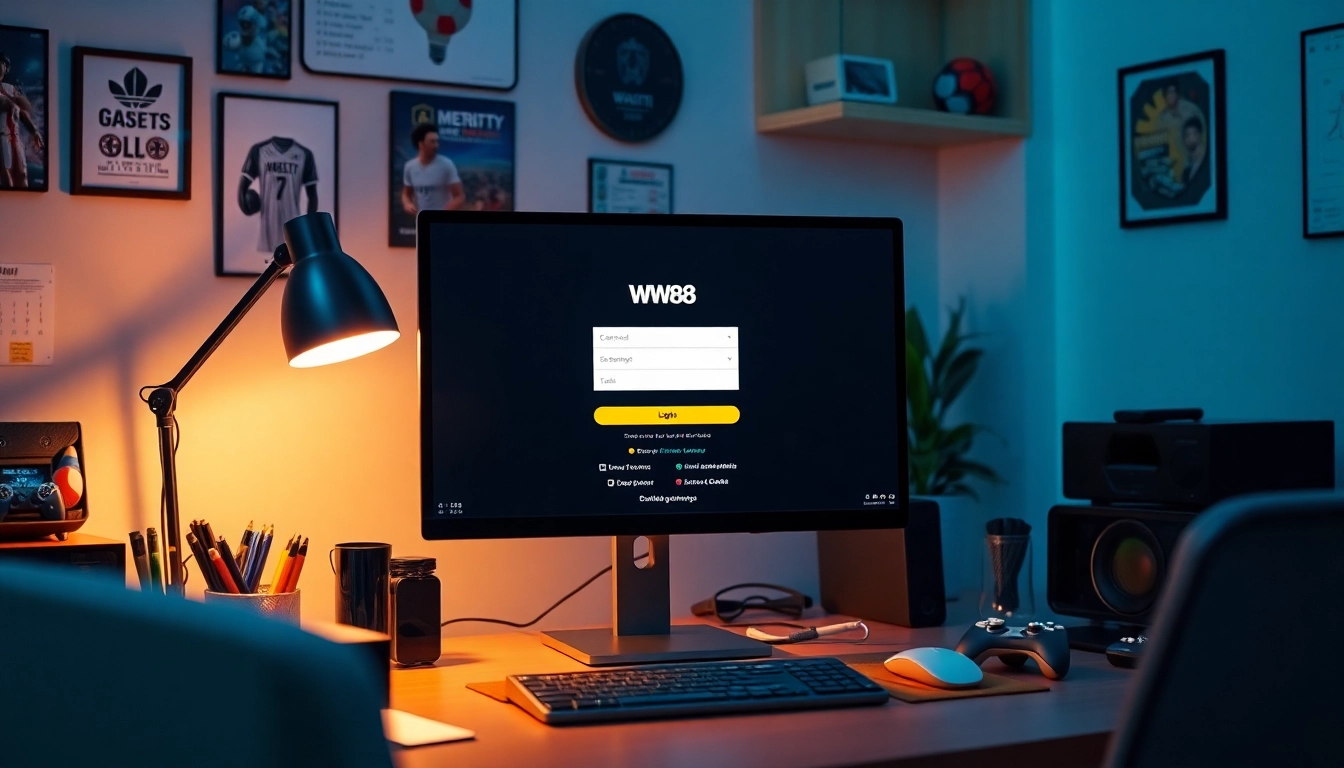 WW88 đăng nhập interface on a modern gaming desk setup