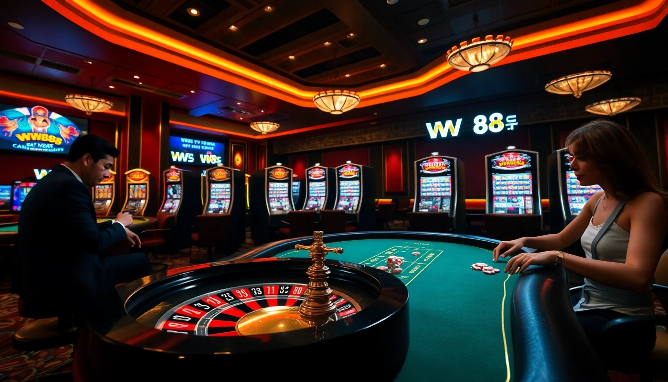 WW88 players engaging in a thrilling poker game at a luxurious casino table.