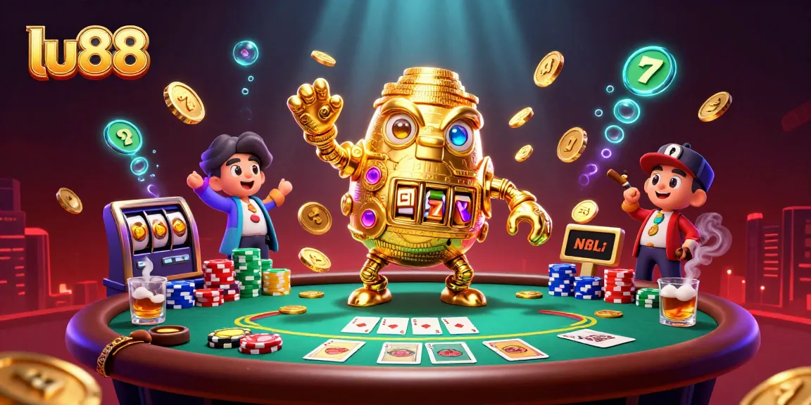 Engage with exciting slots and games at lu88, featuring a dynamic golden golem illustration.